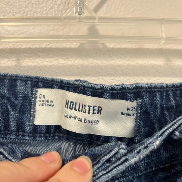 Hollister Baggy Low Rise Distressed Jeans Womens 25 Blue Wide Leg Y2K Grunge - Picture 4 of 5